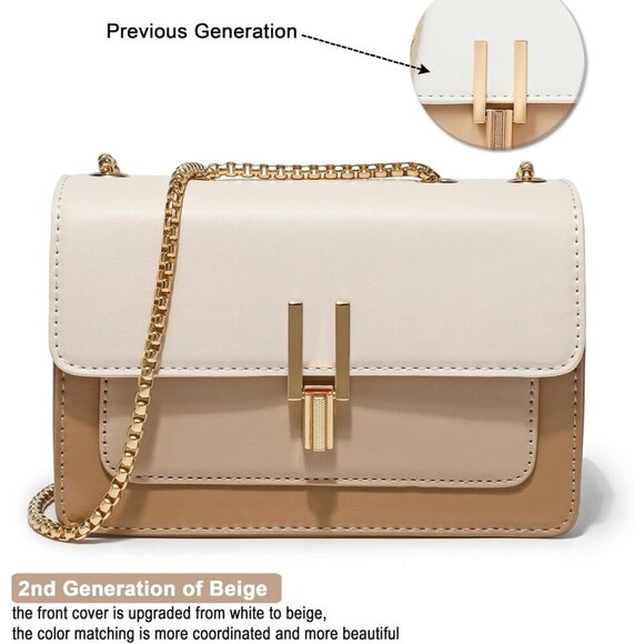 Women Beige Imported Faux Leather Twist Lock Crossbody Designer Handbags - Picture 2 of 9